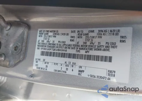 2014 Ford Escape S из США, поврежденный, VIN 1FMCU0F72EUB03910